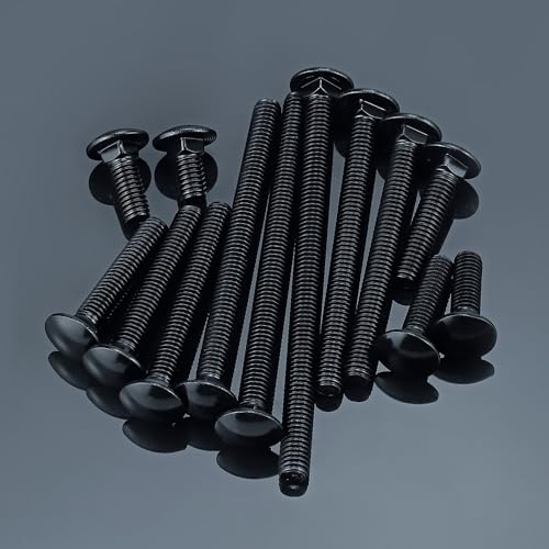 Image of 1 /2-13 x 1-1 /2 inch Black Carriage Bolts with Nuts and Washers Kits (8 Sets), 304 Stainless Steel 18 /8, Black Finish, Round Head, Square Neck, Heavy Duty Bolts, Indoor Outdoor Fastening Bolts, Fayeploo