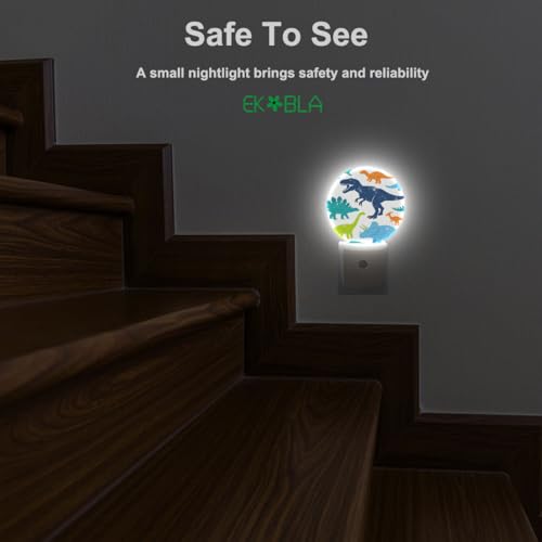 Image of EKOBLA Colorful Dinosaurs Night Light, Tyrannosaurus Rex Cute Dino Night Lights Plug into Wall with Dusk to Dawn Sensor, 0.5W Energy Saving Nightlight for Kids Teen Boys