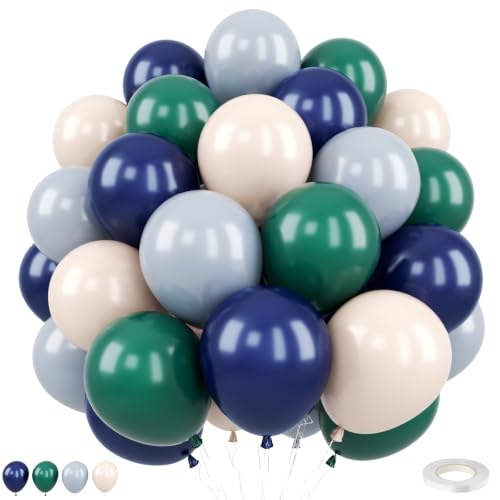 Image of Dark Green Navy Blue Balloons, 50Pcs 12 Inch Ivory White Latex for Party