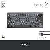Logitech MX Mechanische kabellose Mini-Tastatur mit Beleuchtung, Taktile leise Tasten, Hintergrundbeleuchtung, Bluetooth, USB-C, macOS, Windows, Linux, iOS, Android, Metall, Deutsches QWERTZ - Grau