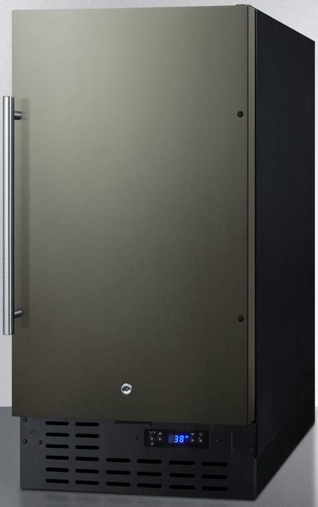 Summit Appliance FF1843BKS 18" Wide Built-in Undercounter All-refrigerator with Black Stainless Steel Door, Black Cabinet, Digital Thermostat, Automatic Defrost and Front Lock on Fridge.com