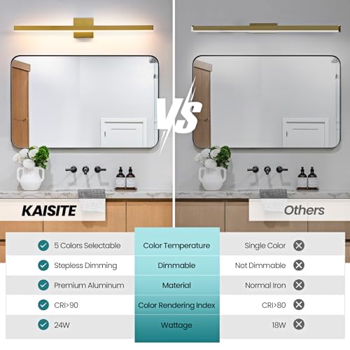 KAISITE Modern Bathroom Vanity Light Gold Bathroom Light Fixture Over Mirror 32inch Vanity Lighting Fixture Dimmable 5CCT LED Bar Vanity Light for Bathroom Restroom by KAISITE - Image 5