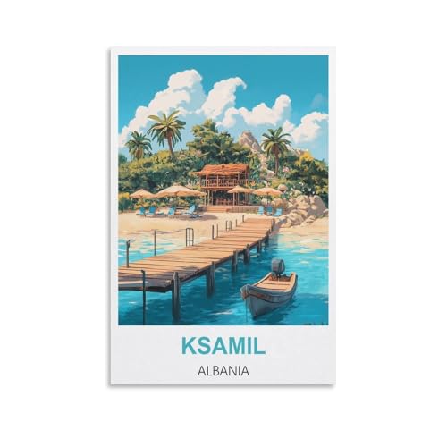 NHGEQAA Ksamil Albanie Affiche de voyage vintage 20 x 30 cm Impression sur toile