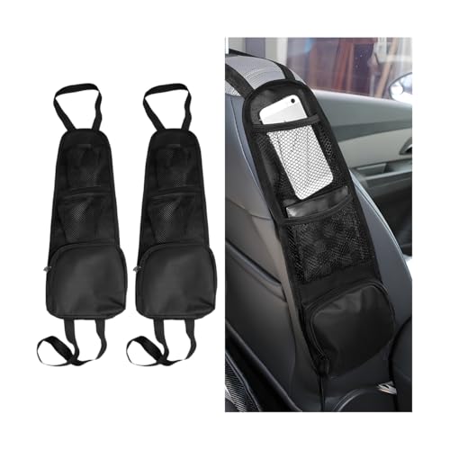 Norkmdi Car Seat Side Organizer 2PCS Multi-Pocket Vehicle Front Seat Storage Hanging Bag with Mesh Net Pocket Multifunctional Automotive Stuff Holder Universal for SUV RV Truck (Black)