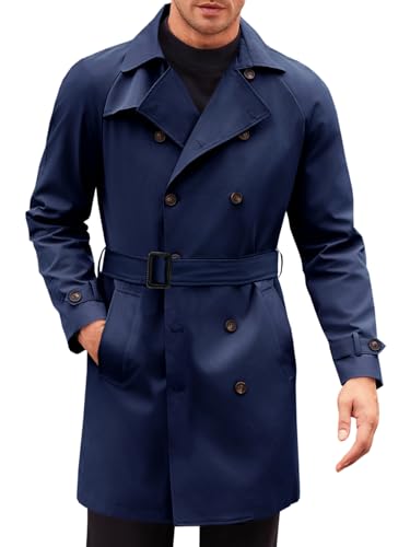 Runcati Men's Double Breasted Trench Coat