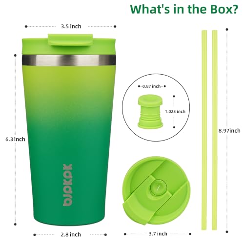 Image of BJPKPK 18 oz Coffee Tumbler with Straw, Insulated Stainless Steel Cup