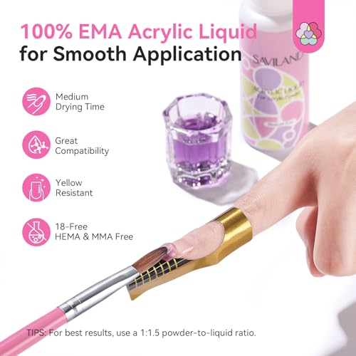 Image of SAVILAND Acrylic Nail Kit with U V Light: HEMA & MMA Free Acrylic Set with Nail Drill Clear White Pink Acrylic Powder, 3 Colors Gel Nail Polish, Complete Manicure Tools for Acrylic Nail Home Salon Use