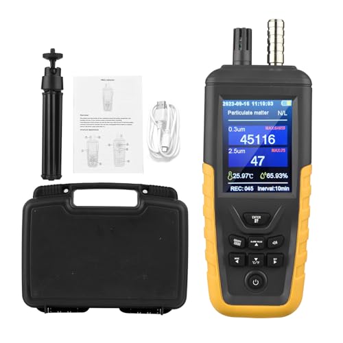 Air Quality Monitor Dust Particle Counter,High Sensitivity 3-Channel PM0.3/2.5/10 um Temperature and Humidity Monitor/USB Recharge Data Transfer/Storge Pollution Monitor