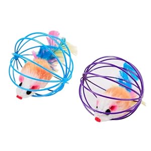 PETS EMPIRE Playing Kitten Pet Supplies Plush Mouse Ball False Mice Cat Toys Rat in Cage (Pack of 2)