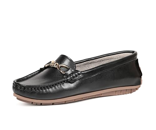 Image of LOUIS STITCH Women's Premium Slip-On Loafers with Buckle | Elegant Solid Slip-On Comfort Shoes for Casual and Formal Wear | Slip-On Loafer Shoes for Women | LSLD-BLR-HS02