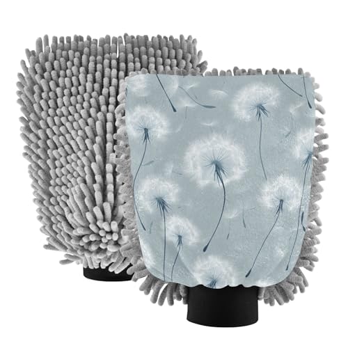 STAYTOP Dandelion Car Wash Mitt Microfiber, 2Pcs Scratch Free Lint-Free, Premium Chenille Microfiber Mitt Car Wash Brush-M