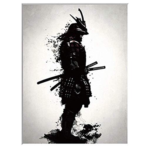 Huangzhiping 1Pc Japonés Samurai Negro y Blanco Lona Póster Casa Habitación Cuarto de Estar Cocina Decoración Pintura - B, L