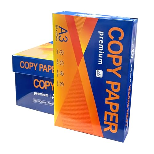 Papel de copiadora A3 de 80 g/m², 5 resmas (2500 hojas), papel de copia blanco para inyección de tinta, impresoras láser y fotocopiadoras