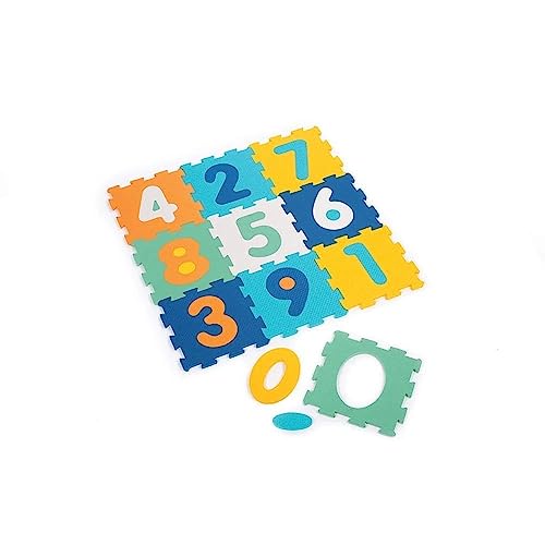 LUDI - Tapis Dalles Chiffres - Puzzle Géant 9 Dalles En Mousse - Dès 10 Mois - Éveil Bébé - Développe Le Bien-Être, Le Toucher, La Découverte & La...
