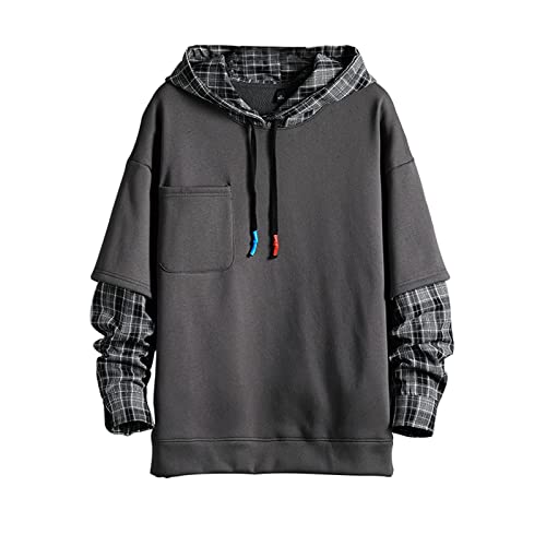 Fashion Hoodies Herren Color Block Pullover O-Neck Kapuzenpullover Patchwork, Grau (7601), Small Cover
