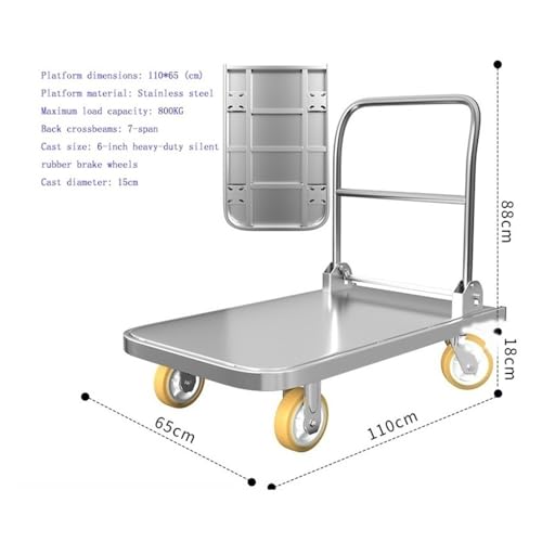 Carrito Manual Plataforma Acero Inoxidable con Ruedas de 6 pulg miniatura 2