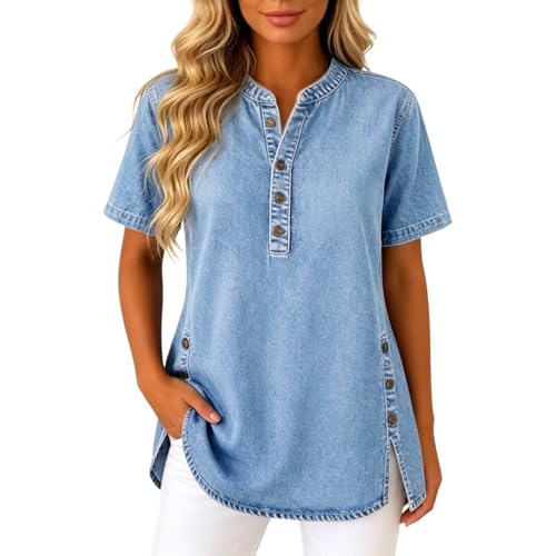 Chemisier en jean ample femme anti transpiration vêtement denim léger