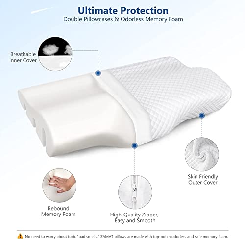 Image of Rylan Cervical Memory Foam Pillow for Neck Support | 2-Year Manufacturing Warranty | Orthopedic Contour Pillow for Cervical Spine Alignment & Shoulder Support | Made in India