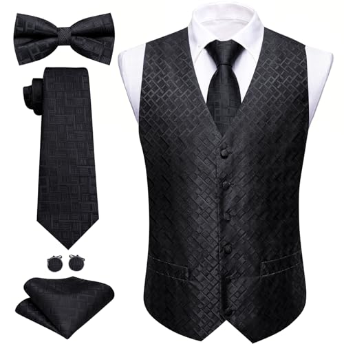 Image of Barry.Wang Men's Suit Vest Tie Bowtie Set Formal Silk Paisley Waistcoat Hanky Cufflinks Lapel Pin Set Wedding Party 7PCS