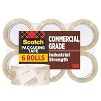 Scotch Commercial Grade Shipping Packaging Tape, 1.88" x 54.6 yd, Designed for Packing, Shipping and Mailing, Guaranteed to Stay Sealed, 3" Core, Clear, 6 Rolls (3750-6)