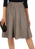 Happy Sailed Skirts for Women Tweed High Waisted Flared Pleated A Line Mini Skirt with Pockets Fashion Fall 2025 Brown Small
