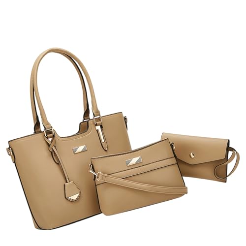 yanwuwa Juego de 3 bolsos de mano de gran capacidad, bolsos cruzados y de hombro, de piel sintética, cartera de trabajo, gran capacidad, beige