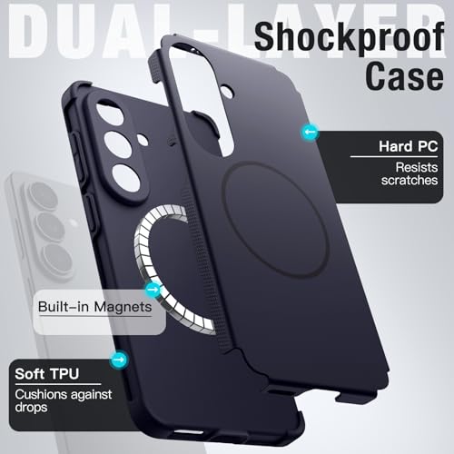 Image of JETech Magnetic Cover Case for Samsung Galaxy S26, Compatible with MagSafe, Dual-Layer Heavy Duty Shockproof Phone Cover, Camera Lens Full Protection, Anti-Scratch Hard PC Back (Deep Blue)