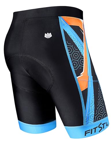 Fitst4 Sports Kids Cycling Bike Shorts Boys Girls Printed Biking Shorts Padded Youth Triathlon Shorts With Pockets Blue Orange Size S thumb #1