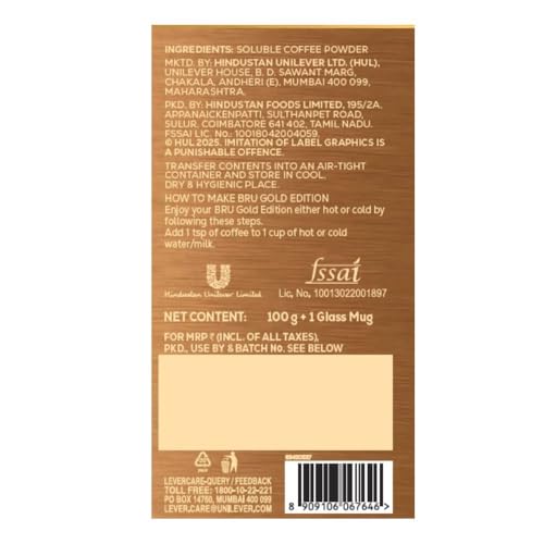 Image of Bru Gold Edition 100% Pure Coffee 100g (with Exclusive Double Walled Glass Mug)