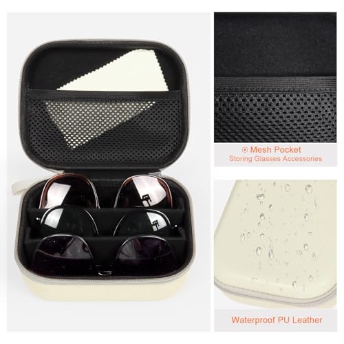 Image of Bukere Travel Sunglasses Organizer Case, PU Leather Adjustable Slots for Multiple Glasses, Hard Eyewear Box for Men Women