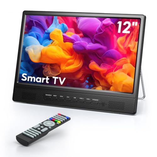 Desobry 12 Small Smart TV LCD Small Kitchen TV with WiFi Built-in 180Adjustable Stand/ATSC Tuner/HDMI/AV/USB for Kitchen Bedroom Camping RV Small Space