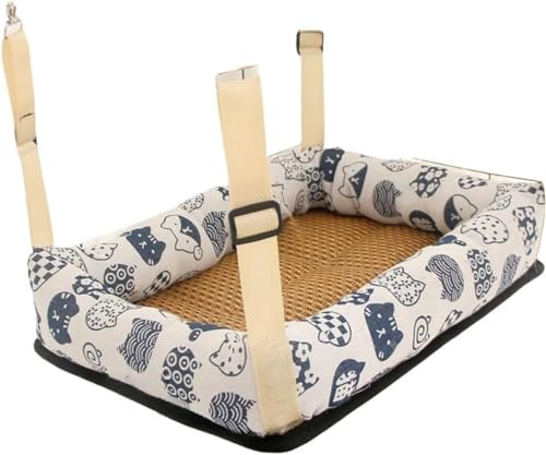 かわいい猫用ハンモック 猫用ベッド ケージスイングベッド 四隅にロープを結ぶことができます ハンギングハンモック 猫の快適な睡眠 天然の籐マット 通気性 滑り止め 丈夫で傷に強い オールシーズン対応 全体を掃除でき スペースを節約猫用吊りベッド ケージ用ハ