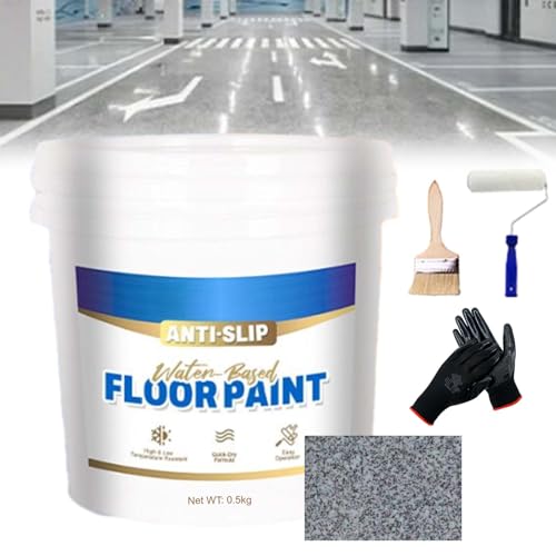 Wear-Resistant Anti-Slip Self-Leveling Epoxy Floor Paint, High-Gloss Marble Effect Epoxy Floor Coating, Epoxy Floor Paint for Concrete, Anti-Slip Quick-Dry Water-Based Garage Floor Paint (Sesame Gray)