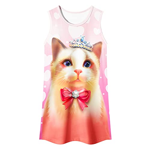 Lqsz Girls Nightgowns Tankini Nightdress Cute Cat Pajamas Dress Sleepwear Sleeveless Nightgowns For Girls 7 8T #TOP5