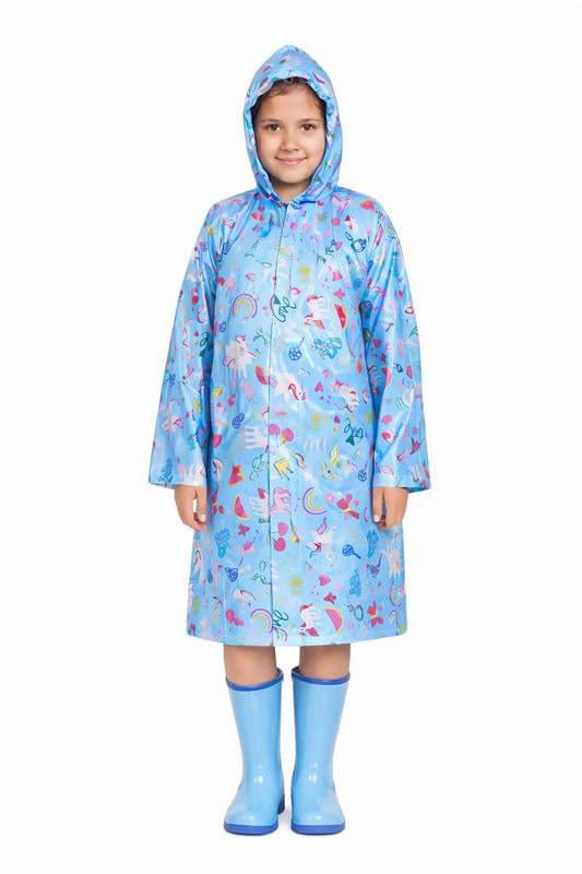 Image of Kids Waterproof PVC Raincoat with Hood & Sleeves | Lightweight, Portable Rain Wear for Boys & Girls | Button Closure with Storage Bag
