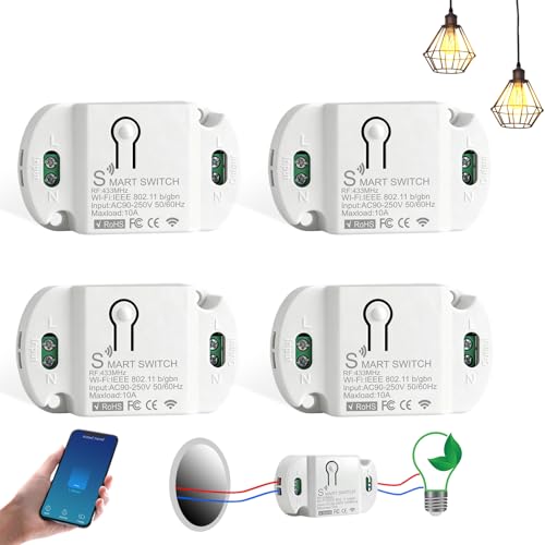 HOISGEAR 4 Stück Smart Lichtschalter Modul 10A Intelligenter WLAN Schalter Smart Life WLAN Schalter Universal WiFi Modul Kompatibel mit Alexa Google Assistant Tuya DIY Unterputz Aufputz