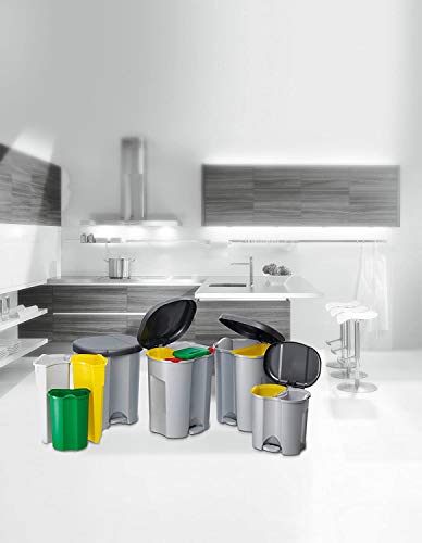 Rotho Abfalleimer Duo, Mülleimer mit zwei Abfallbehältern zum Mülltrennen, 2 x 10 l, Mülltrenner mit Trittfunktion, geruchsdichtes Verschließen, 39 x 32 x 40.5 cm (LxBxH), grau metallic / dunkelsilber by Rotho - Image 6
