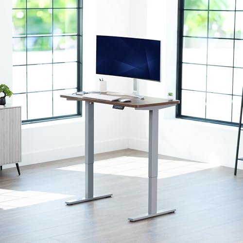Image of VIVO Electric 43 x 24 in Rustic Standing Desk, Memory Height Adjustment, 1B Series, Holds 220 lbs, One-Piece Vintage Brown Top, Gray Frame, DESK-KIT-1G4N