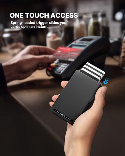 typecase Tactical Wallet for Men Card Holder: Pop Up Card Case, Full Grain Leather, Smart, RFID Blocking, Slim, Minimalist, Thin, Front Pocket - 10 Card Slots, ID Window, Money Clip (Burnished Black)3