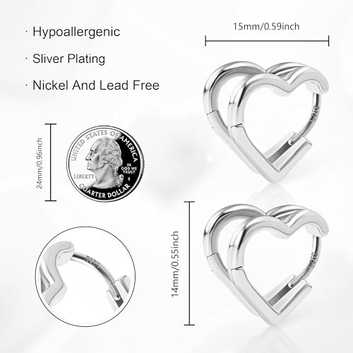 ALEXCRAFT Heart Hoop Earrings for Women, 925 Sterling Silver Huggie Hoop Hypoallergenic Elegant Lightweight Silver Small Cartilage Double Heart Shape Earrings for Women3