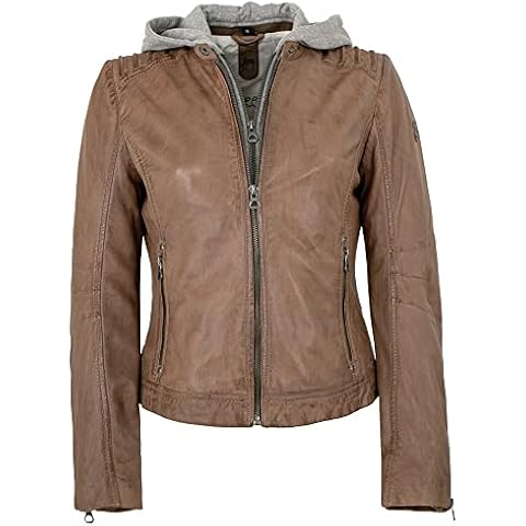Gipsy - Damen Echtleder Lederjacke Lammnappa Kapuze Taupe Bio Größe Medium Cover
