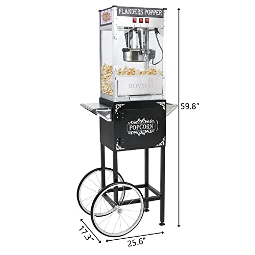 Rovsun Popcorn Machine With Cart, Wheels & 8 Oz Kettle Makes Up To 32 Cups, Popcorn Maker With Stainless Steel Scoop, Oil Spoon & 3 Popcorn Cups For Commercial Home Movie Theater, Black #TOP5