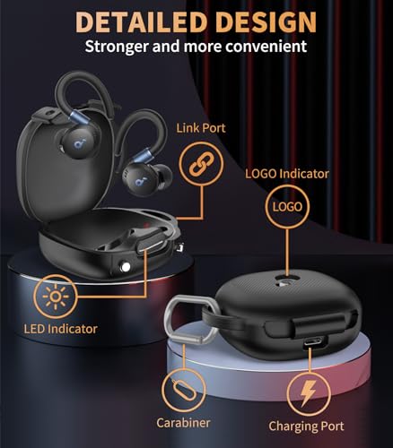 Image of for[Newest Secure Lock] Soundcore Sport X20 Case Cover, Soft Silicone Protective Scratch Resistant Logo Visible Design Cover for Soundcore Sport X20 by Anker Charging Case with Carabiner-Black