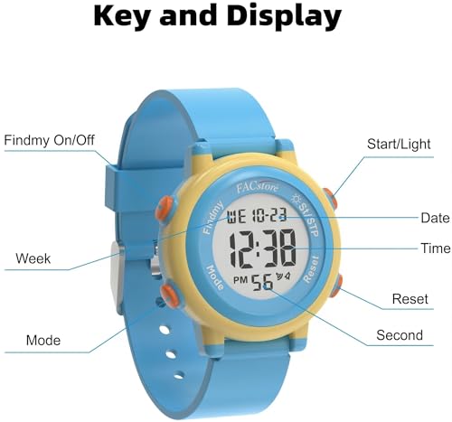 Image of BAWY Kids Tracking Watch Compatible with Apple Find My | Digital Watch with Tag for Kids, Tracking Tag Bluetooth GPS 30M Outdoor Range No Sim Needed | Anti-Lost Alert, Alarm, Waterproof Watch (Blue).