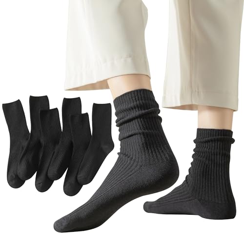 Image of Flydo 6 Pack Women's Crew Socks - Cotton, Cute Casual Athletic Soft Aesthetic