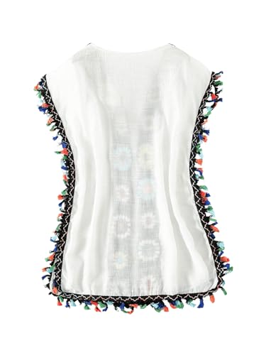 Image of WDIRARA Girl's Boho Print Open Front Sleeveless Swimwear Kimono Crochet Cover Ups