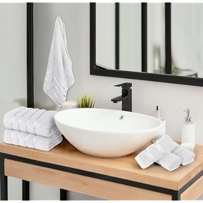 YRALY Luxus Handtücher für Badezimmer 8-2er Set Badetücher 2 Handtücher 4 Waschlappen - 600 GSM 100% Baumwolle Ringgesponnen Viskose Bordüre Handtücher Set – Bild 6