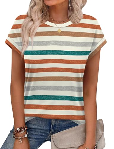 Image of Alaroo Womens Summer Tops Short Sleeve Shirts Crew Neck Cute Trendy Tunic Blouses (S-3XL)
