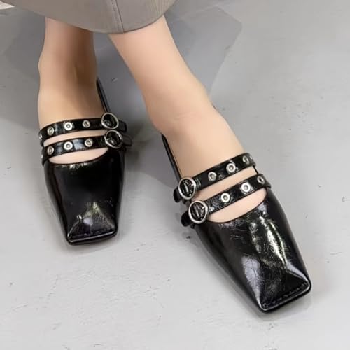 Retro&Elegant Square-Toe Slip-on Flats for Women with Double-Buckle Rivet Design Comfortable Casual Dressy Shoes3