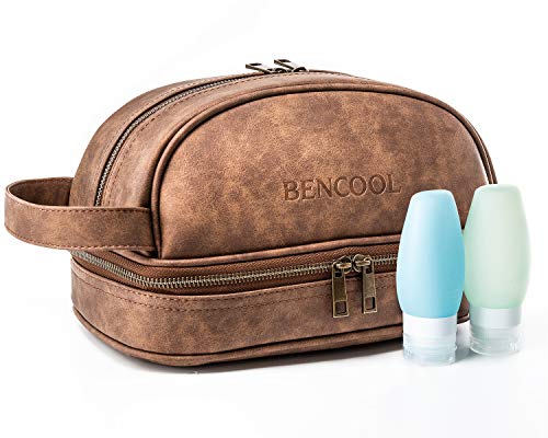 Bencool Leather Toiletry Bag For Men - Dopp Kit - with Free Travel